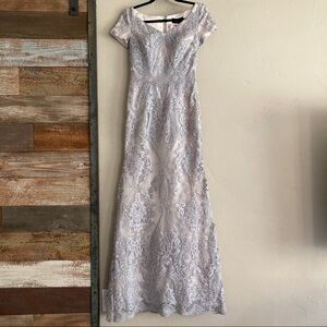 NWOT La Femme Embellished Full Length Formal Dress Gray Sz 2